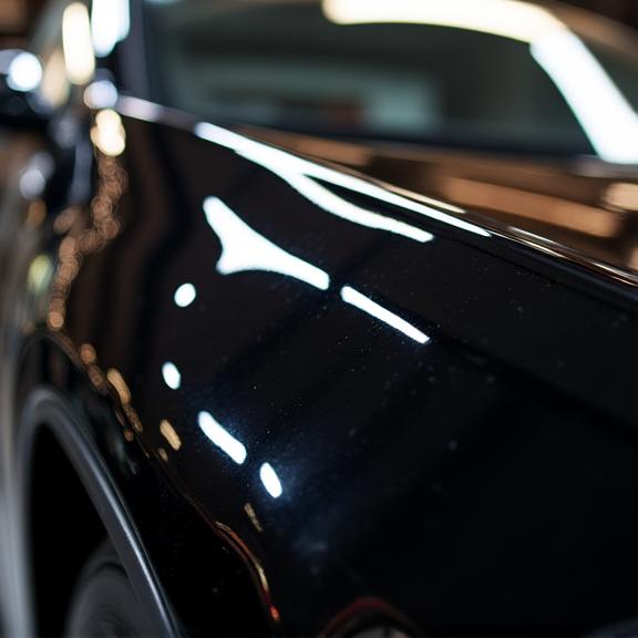 鏡のように景色を映すテスラの塗装面